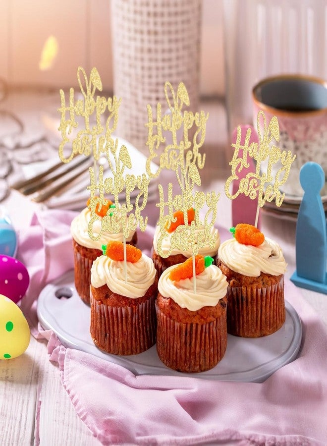 SVM CRAFT مجموعة تزيين كب كيك عيد الفصح السعيد من SVM CRAFT®، 24 قطعة، أعواد تزيين كب كيك على شكل أرنب عيد الفصح الذهبي اللامع - Image 5